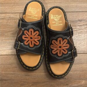Dr. Martens Made in England Leather Sandals with Flower Appliqués